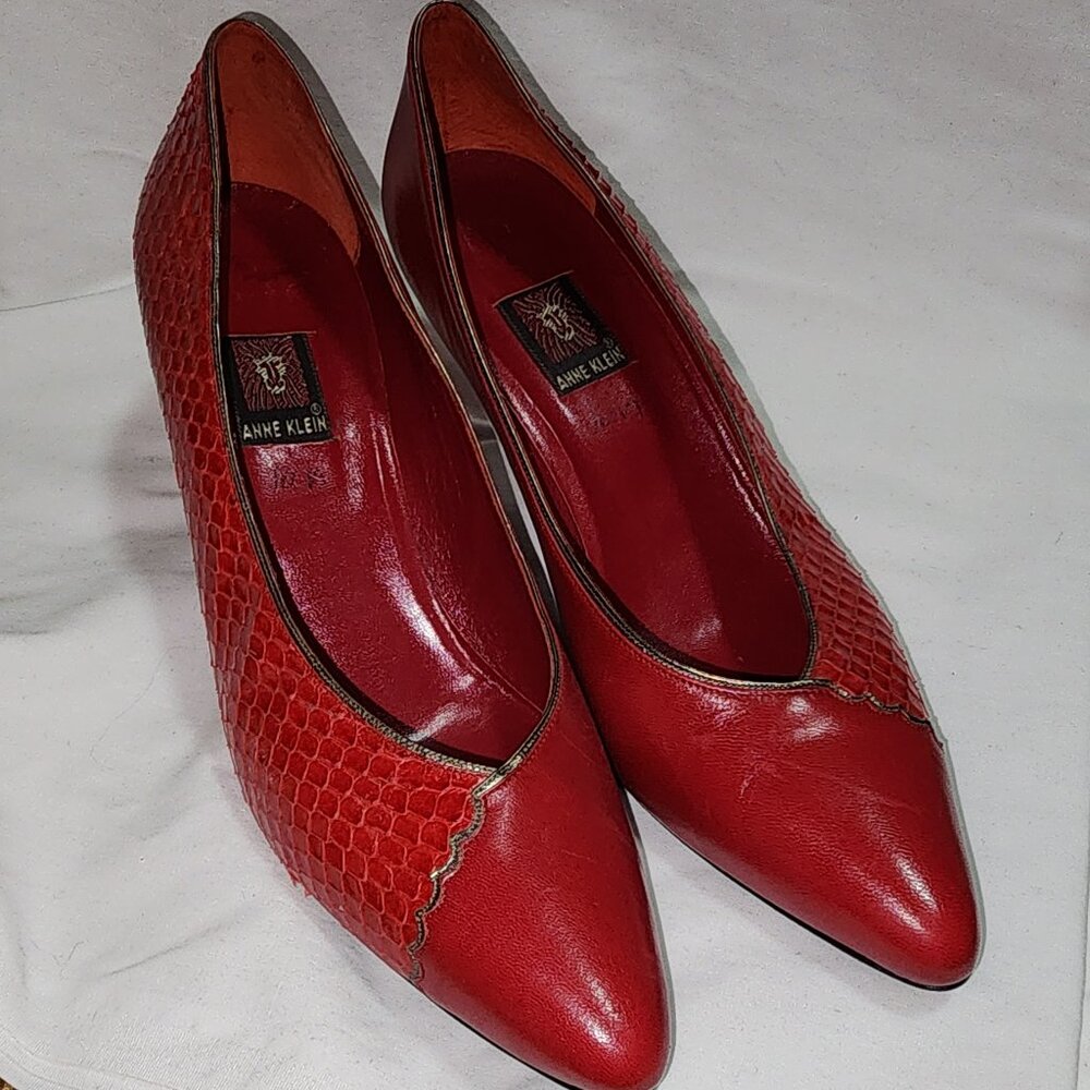 Anne Klein Red Snakeskin Pumps